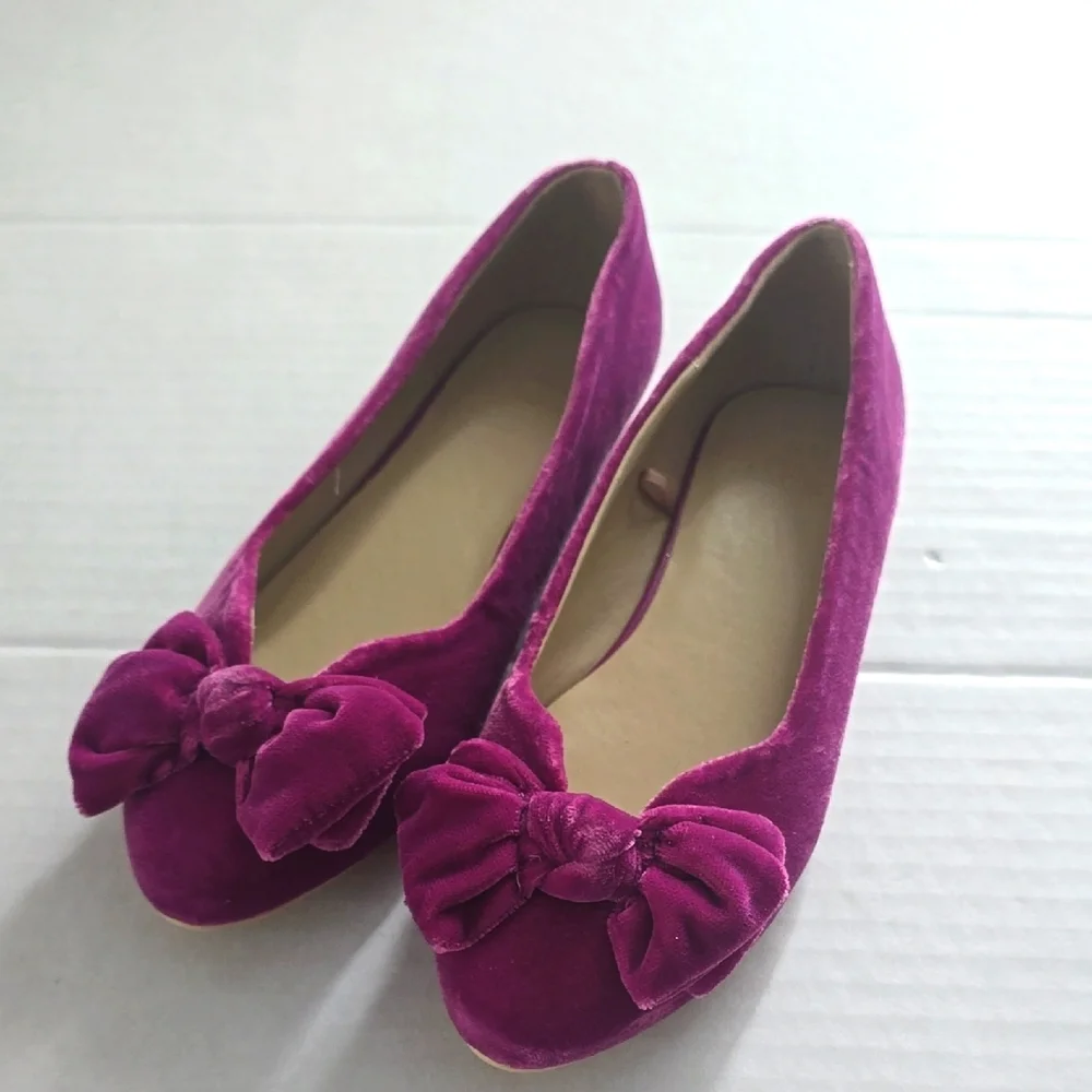 Janie and Jack Girl's Elegant Velvet Bow Flats Sz 3